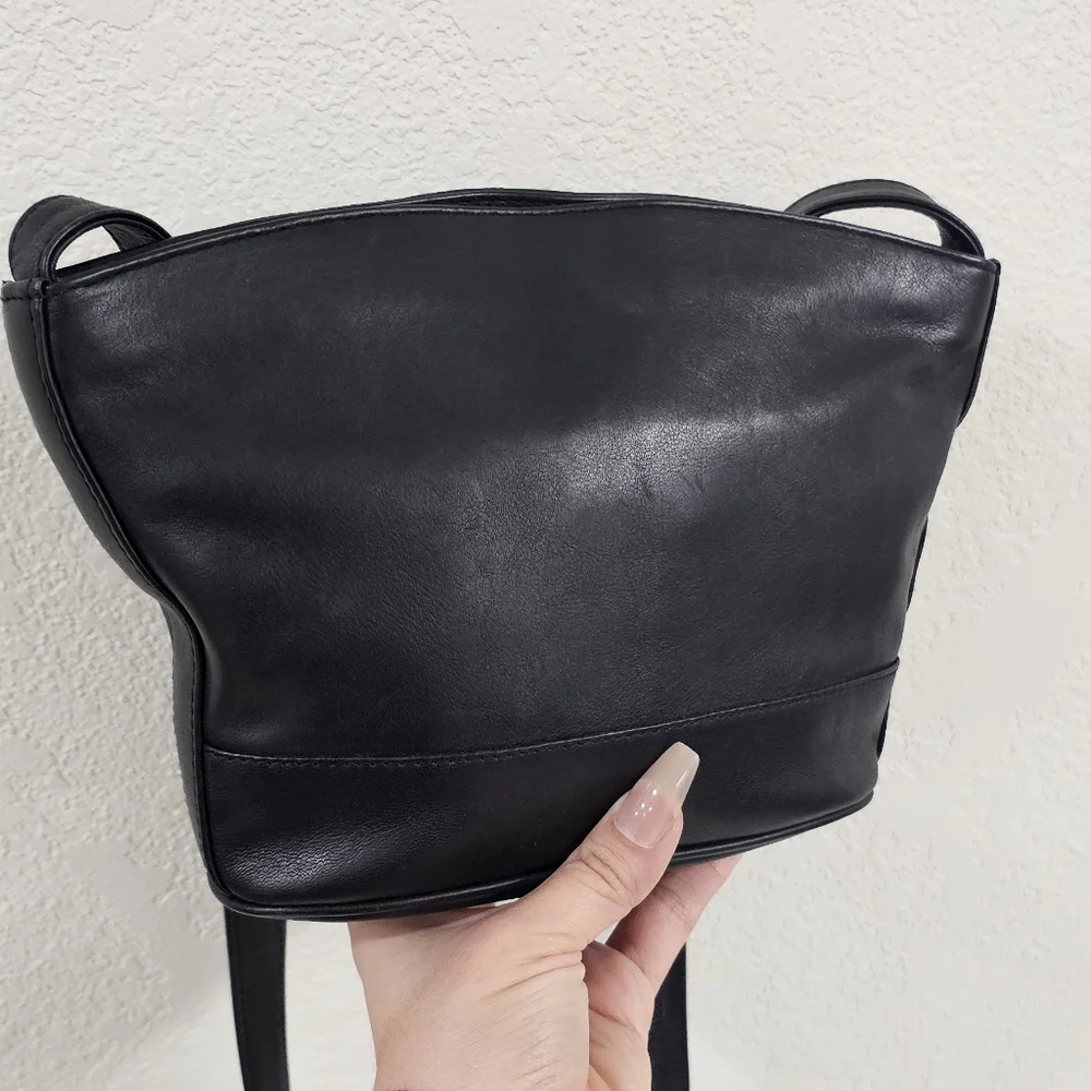 Paloma Picasso Black Genuine Leather Shoulder Bag with Gold Accents